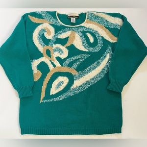 Vintage 80s Dana Scott Gold Pear Swirl Sweater